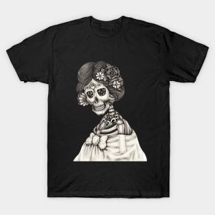 Female skeleton fancy fashion model day of the dead. T-Shirt